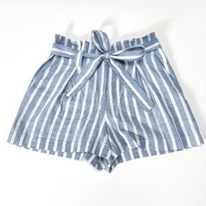 💙 L’AGENCE Alex Paperbag High-Rise Belted Shorts – Blue/White Stripe – Size 4